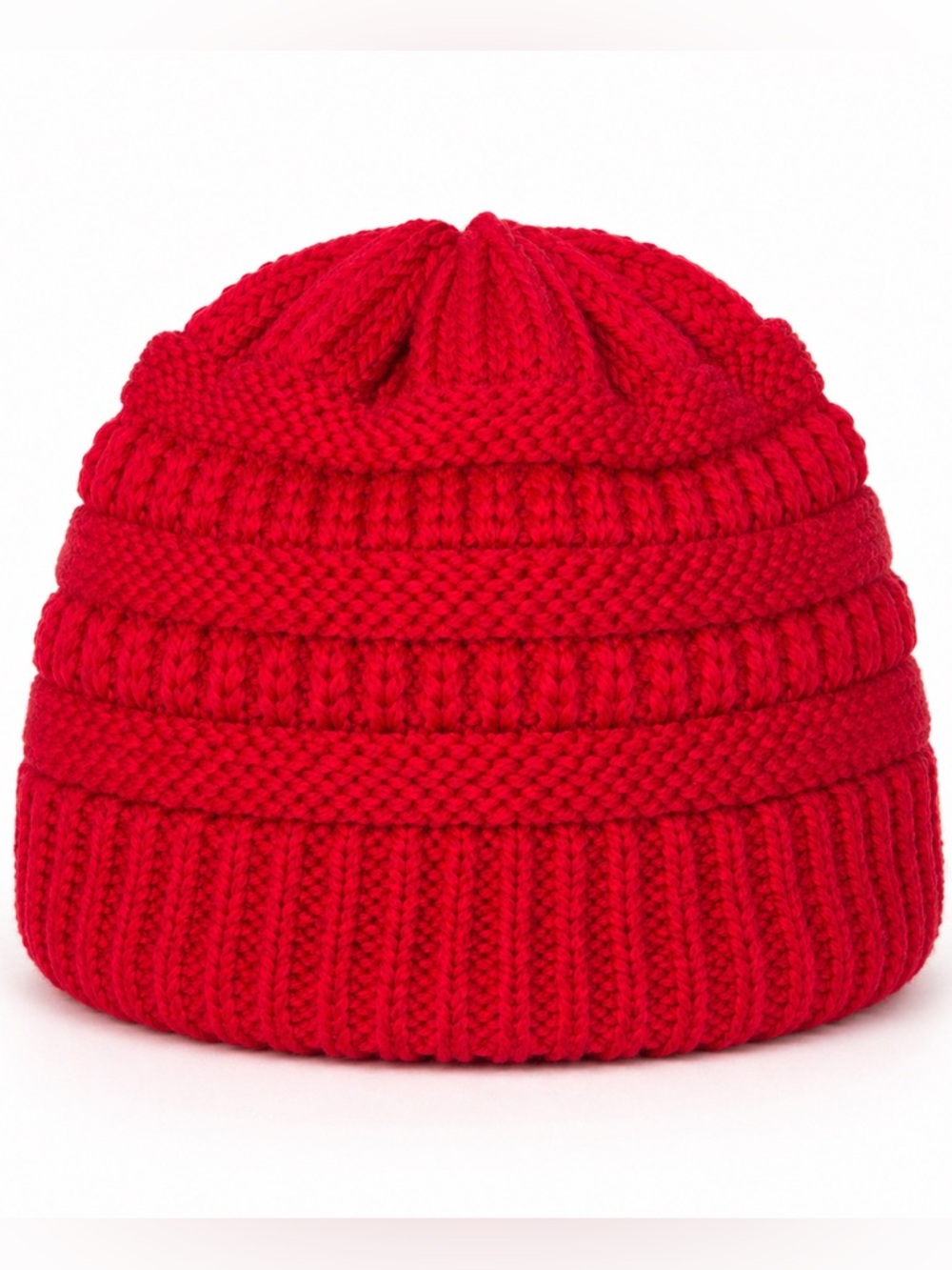 Red Knit Beanie Hat Plush Lined Velvet Inside Warm Winter Cap